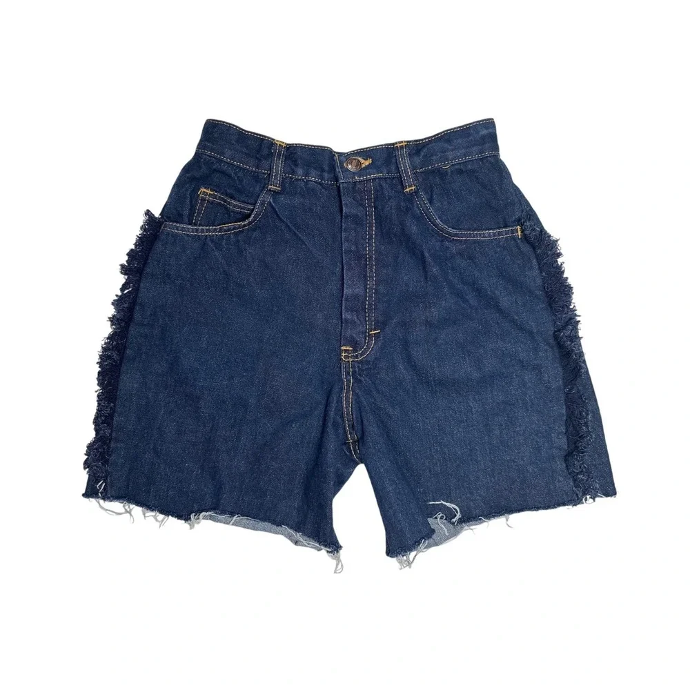 Vintage 90s Daddy's Money High Rise Denim Shorts Women's Sz‎ 7 Dark Wash Frayed